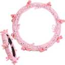 Coquette Pink Bow Crochet Steering Wheel Cover Handmade Pink Crochet Steering Wheel Cover with Bow Cute Car Accessories for Women