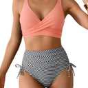 Women's High Waisted Two Piece Swimsuit Twist Front Bikini Sets | Tummy Control, 2 Piece, Push Up, Removable Pads, Wireless, Lace-up Back, Beachwear, Summer Holiday Outfits (Pink, M)