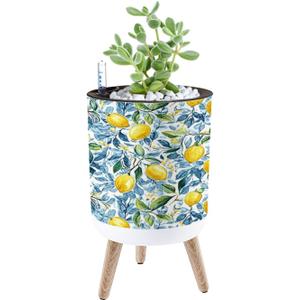 Planter with Stand Beautiful seamless pattern Sicilian style hand drawn watercolor lemons 8.6" Self Watering Plant Pot with Legs Water Level Indicator & Water Inlet Lazy Flower Pot Indoor Modern Decor (14.2" x 8.6", Color7)
