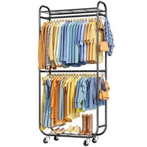 Sakugi Stylish Clothes Rack - Rust-Proof Clothing Rack with Shelves, Hangers, Removable Hooks, Anti-Tip Wardrobe Closet with Lockable Wheels & Wall Anchor for Bedroom, 33.0" x 12.6" x 78.7", Black