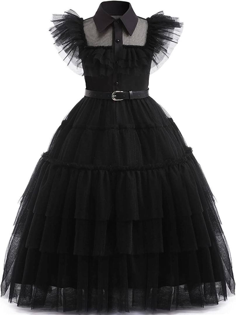 Girls Black Dress Kids Goth Dress up Costume 4-11Years (002)