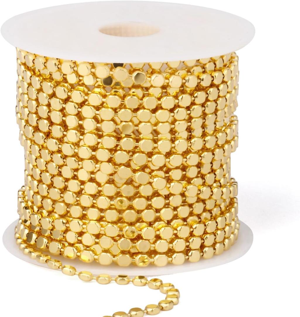 16.5FT Gold Dot Chains Roll, 2.5MM 18K Gold Plated Brass Flat Ball Bead Chains Spool Bulk for Jewelry Making