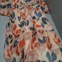 CHICME Womens Summer Boho Maxi Dress V Neck 3/4 Puff Sleeve Floral Flowy Wedding Guest Vacation Beach Long Dress (L)