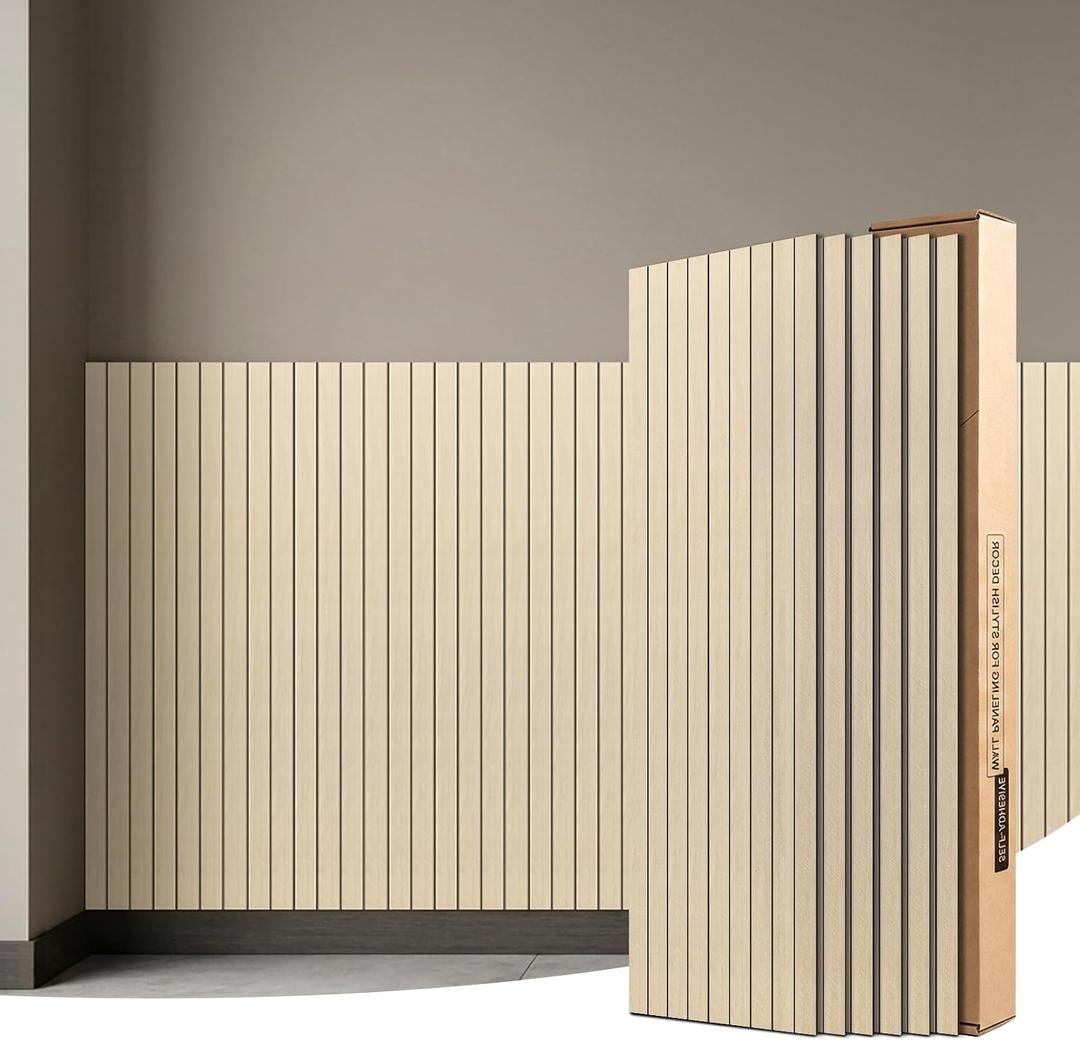 WOWSTAR 6-Pack Peel and Stick PVC Wood Slat Wall Panel，Thickened Wood Grain Wallpaper, 3D Wall Panels, 48" x15.74", Teak