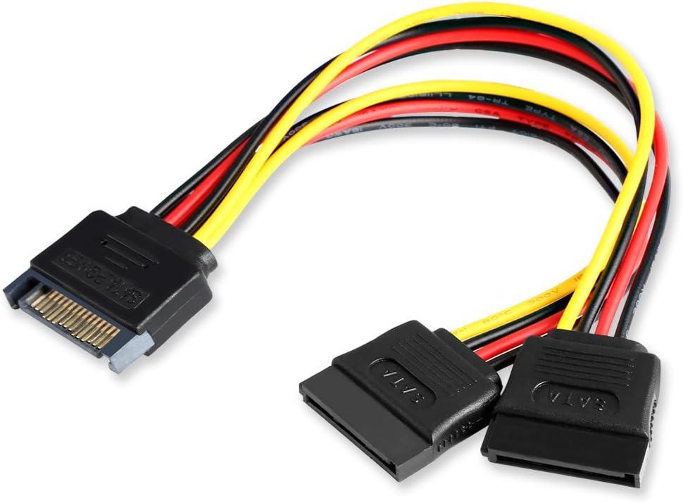 ELECTOP 6 Inch SATA Power Splitter Cable, 15 Pin SATA Male to Dual Female Power Cable