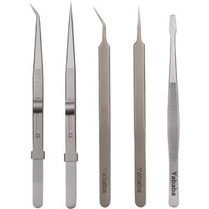 Tweezers, 5 Pcs Precision Tweezers Set, Anti-Static Stainless Steel Long Tweezers Kit for Electronics, Laboratory Work, Jewelry-Making, Craft, Soldering, Hobby, Watches, Car Machines Repair Etc (Silver Grey)