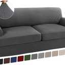 Turquoize 3 Piece T Cushion Sofa Slipcovers Stretch Couch Cover Furniture Covers with 2 Individual T Cushion Covers, Machine Washable (2 Cushion Sofa, Gray)