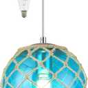 Blue Pendant Light Coastal Pendant Light Nautical Pendant Lighting Beach House Lighting Fixtures Ocean Lighting Fixture Coastal Hanging Light Fixtures Fish Float Glass Ball Lighting(Bulb Incl. (8"-Globe)