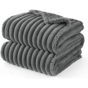 Bedsure ComfyFleece Waterproof Dog Blankets for Large Dogs - Soft Pet Cat Blanket Corduroy Fleece for Couch Protector Washable, Cozy Calming Reversible Furniture Protection,40"x50", Warm Grey