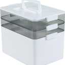 3 Tier Plastic Medicine Box with Handle, First Aid Storage Bin 1 Pack, White