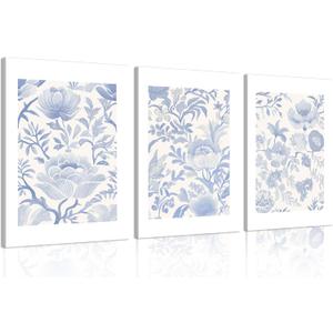 Lavender And White Vintage Floral Chinoiserie Canvas wall art Light Lilac Painting Picture Wall Decor Pale Purple Simple Peonies Poster Print Artwork for Bedroom Living Room Bathroom Home Decoration (1624 in-Canvas, Flower)