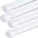 4 Pack Tension Rod Oval Spring Tension Curtain Rod Adjustable 36 to 60 Inches Small Short White Tension Rods No Drilling Spring Loaded Curtain Rods For Doors and Windows, 36-60 Inch, White