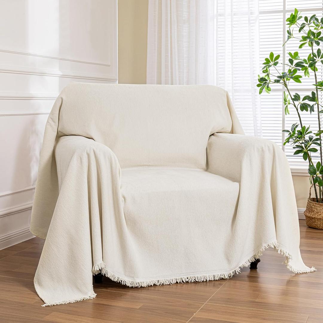MEETSKY Oversized Chair Cover Washable Armchair Sofa Cover for Dog, Couch Protector for Sofa Single Cover, Small Couch Cover Sofa Throw Cover with Tassel, 71" x 91", Beige