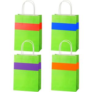 Epakh 24 Pcs Turtle Cartoon Themed Gift Bags with Handles Green Purple Red Orange Blue Party Favors Candy Goodie Treat Bags for Birthday Party Supplies(Green, Turtle)