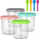 Creami Pint Containers for Ninja Creami Pints and Lids - 4 Pack Ninja Creami Deluxe Pints,16oz Ice Cream Containers Compatible with NC301 NC300 NC299AMZ NC290 Ice Cream Maker, Airtight BPA-Free