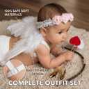 AMOR PRESENT Baby Angel Wings, 5PCS Newborn Photoshoot Clothes White Angel Feather Wing Baby Cupid Costume Set with Headband Bow Swords Photo Prop Outfit 0-18 Months
