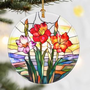 Christmas Ornaments, 2.8in Ceramic Birth Flower Ornament, Xmas Decor, Christmas Tree Ornaments, Xmas Decorations for Tree, Holiday Ornament, Birth Flower Gifts, Gift Ideas, Gifts for Women - Aug