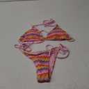 BEAUDRM Women's 2 Piece String Thong Bikini Set Striped Color Block Halter Triangle Swimsuit Multicolor Small