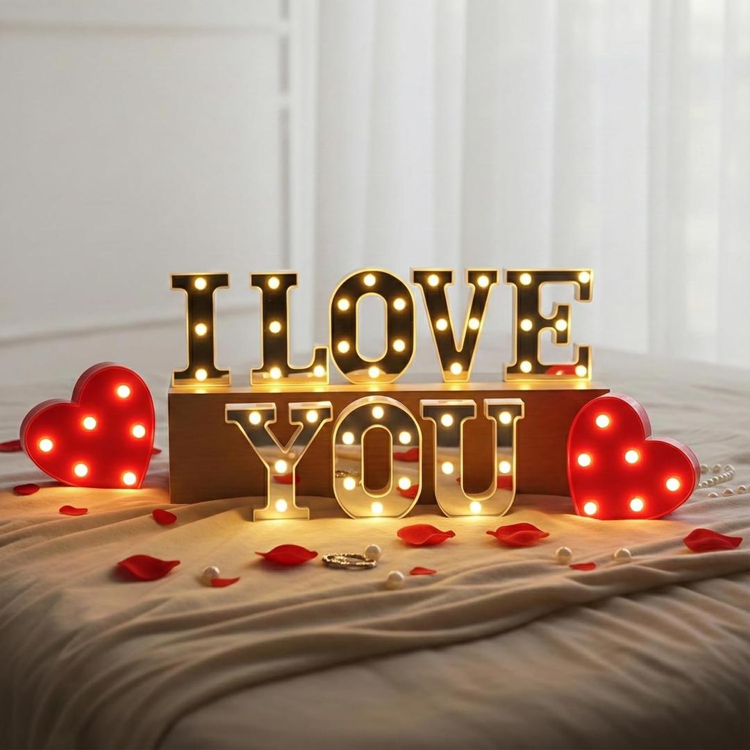 I Love You Lights up Sign - Mirror Surface Marquee Letter Neon Light Sign for Valentines Day Anniversary Confession Proposal Romantic Decorations Boyfriend Girlfriend Lover Special Night Party