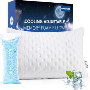 Cooling Side Sleeper Pillow for Neck and Shoulder Pain, Luxury Shredded Memory Foam Bed Pillows for Sleeping Set of 1- Adjustable Travel Pillow Size- Washable Cover White
