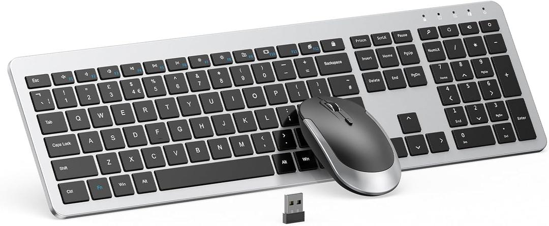 seenda Wireless Keyboard and Mouse Combo Full Size Slim Thin Wireless Keyboard Mouse with On/Off Switch on Both Keyboard and Mouse - (Black and Silver)