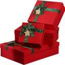 Krdrgey 4-Pack Christmas Gift Boxes with Lids, Golden Ribbons, Red and Green, 4 Sizes Boxes for Holiday Gifting, Party Favors, Treats, and Hostess Decor 