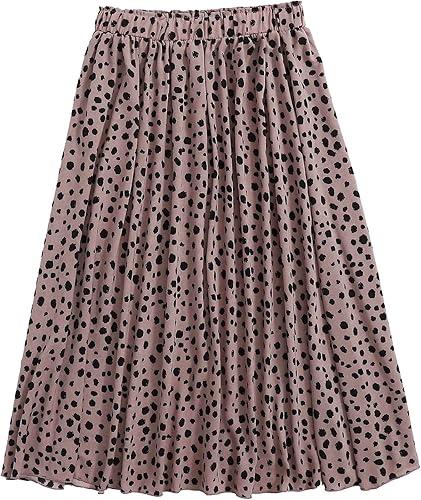 Women's Plus Size Ditsy Floral Flared Midi Skirt Polka Dots Pleated Skirts XL