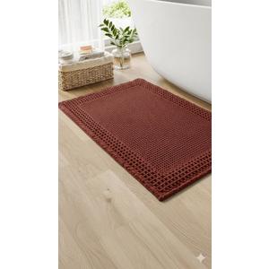 RESARE Waffle Bath Mat for Bathroom, Super Absorbent Bathroom Rugs Non Slip Machine Washable, Ultra Soft Quick Dry Boho Bath Rugs with Tassels for Floor, Upgraded Bordered Design, 18"x30" Wine Red (1'6" x 2'6" (Rectangular))