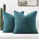 Pack of 2 Teal Green Decorative Throw Pillow Covers 18x18 Inch Soft Cozy Solid Boucle Textured Cushion Case,Modern Home Decor for Couch Bed Living Room