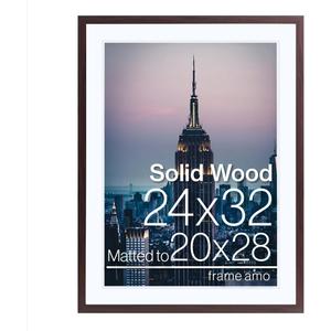 Frame Amo 24x32 Solid Wood Picture Frame with 19.5x27.5 White Mat Opening for 20x28 Image, Brazilian Walnut, 1 Inch Border, Acrylic Face