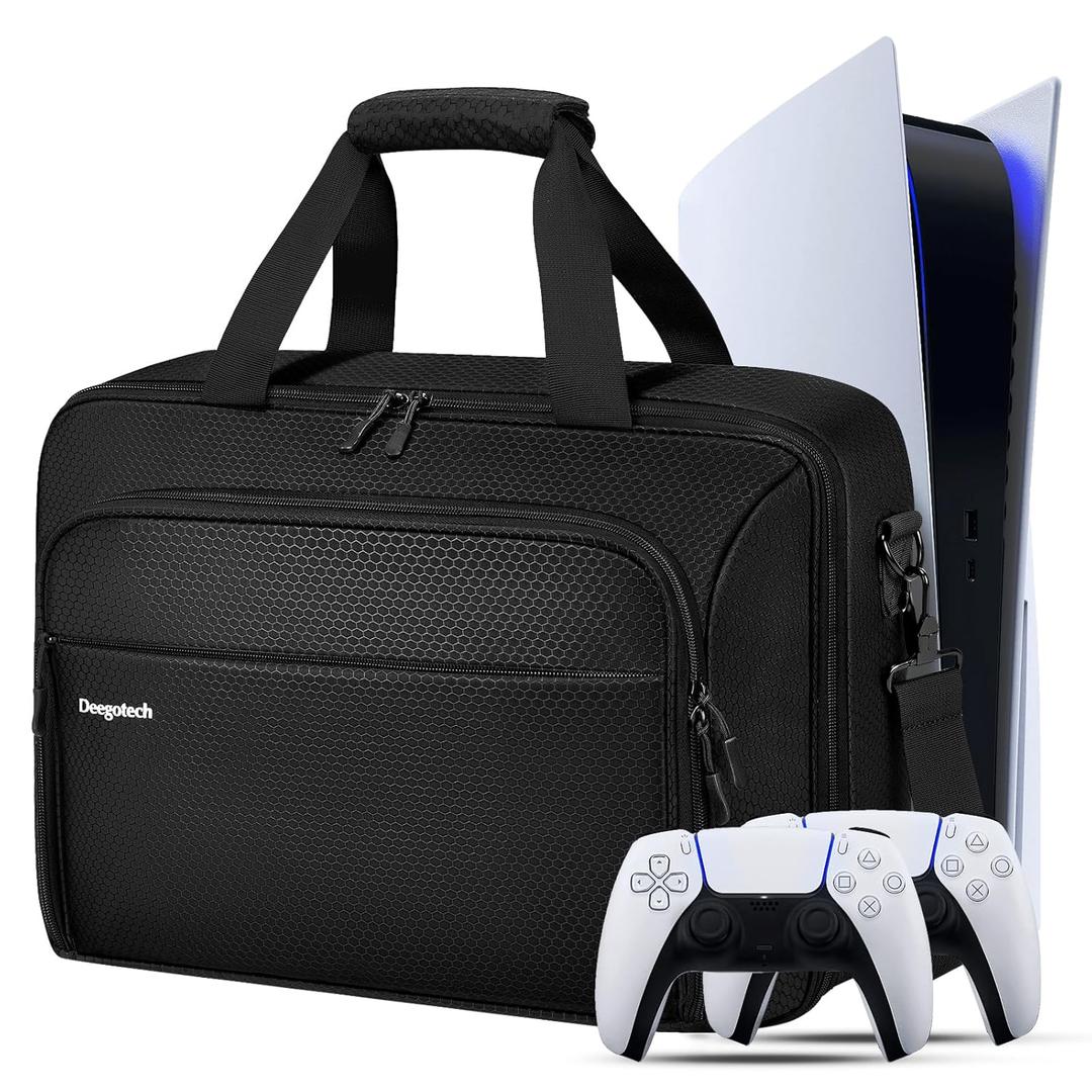 Deegotech Carrying Case Compatible with PS5/PS5 Pro/PS5 Slim, Protective Travel Bag Compatible with Playstation 5 Console, Disc, Controllers, Accessories, Large Capacity Storage Bag Game Bags, Black