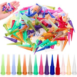 Treela 210 Pieces 14 Size Plastic Tapered Pinhead Blunt Syringe Tips Adhesive Dispensing Plastic Glue Tips for Oil or Glue Applicator (Multicolor)