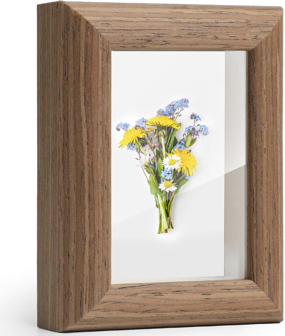 2x3 Mini Picture Frames - Small Wallet Size Picture Frames for Desk & Tabletop, Brown Wooden Standing Tiny Frame with Clear Plexiglass, Farmhouse Style