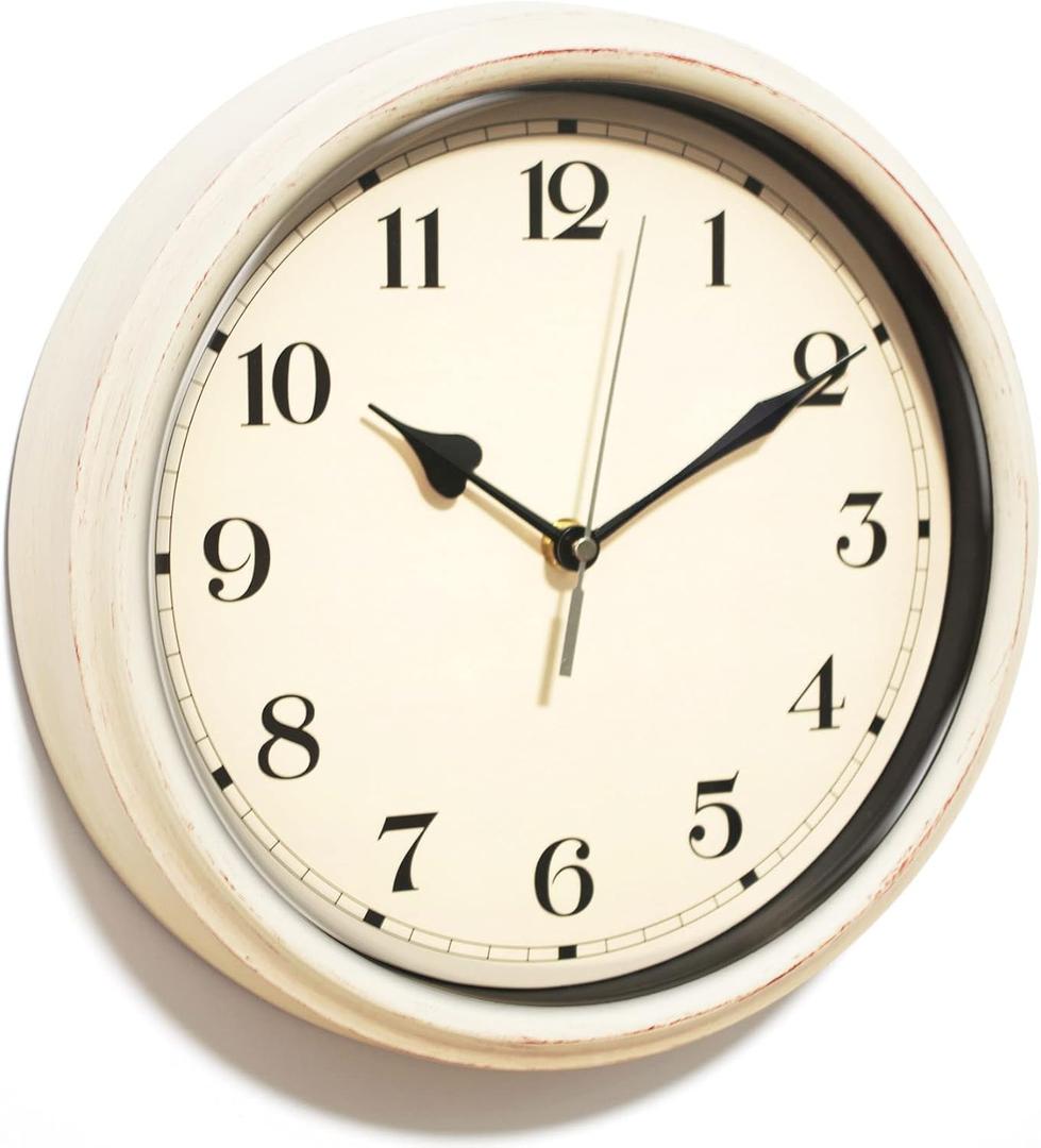 AYRELY Decorative Vintage Wall Clock - 11Inch Silent Non-Ticking Clocks Battery Operated - Classic Decor for Living Room, Farmhouse, Kitchen, Bedroom, Bathroom (White)