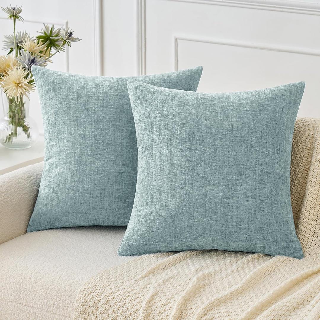 MIULEE Pack of 2 Light Blue Throw Pillow Covers 24x24 Inch Soft Chenille Pillow Covers for Sofa Living Room Couch Solid Dyed Cases