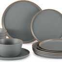 Melamine Dinnerware for 4, 12 Pieces Unbreakable Matte Plastic Plates and Bowls set, Kitchen Dish set BPA Free, Dishwasher Top Safe, Not Microwave, Not Oven (Grey)