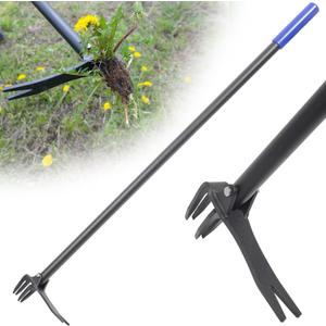One-Piece Weed Puller Tool 46 Inch with Sand-Textured Stand Up Weed Puller Heavy Duty Manganese Steel 4-Claw Design Dandelion Root Removal Tool for Yard Garden & Lawn