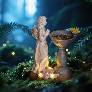 Natelf Solar Resin Angel Statue Outdoor Decor Figurine Garden Art with Glowing Flowers, Night Light for Patio, Ornament Yard Decorations for Patio Gift for Mom, Housewarming (Angle)