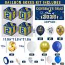 Graduation Decorations 2026 Navy Blue and Gold Balloon Boxes, Class of 2026 GRAD Letters, Balloon Garland Kit, Congrats Grad Banner Photo Backdrop for High School & College Party Supplies