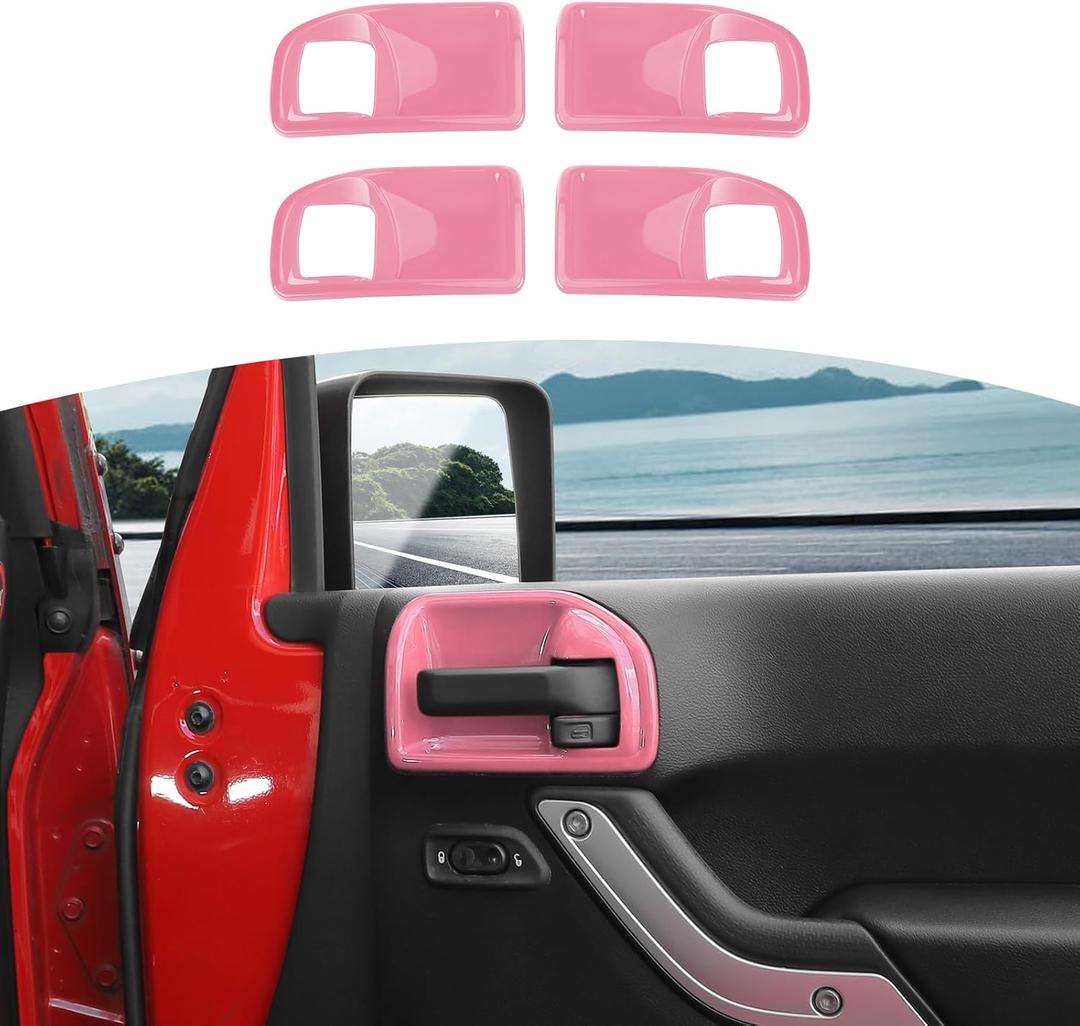 RT-TCZ for Jeep JK Inner Door Handle Cover Bowl Trim Fit for Jeep Wrangler JK JKU 2011-2017 4DR Pink Interior Accessories 4pcs
