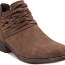 LONDON FOG Womens Mittle Dress Block Heel Ankle Boot, Ladies Back Zip Bootie with Criss Cross Wraparounds (8.5, Cognac)