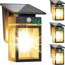 Cybrasc 4 Pack Solar Porch Lights Outdoor, Dusk to Dawn & Motion Sensor Wall Light with Lantern Shape, 3 Modes IP65 Waterproof, E26 Bulb Exterior Sconce for Front Porch, Garage, Patio Security
