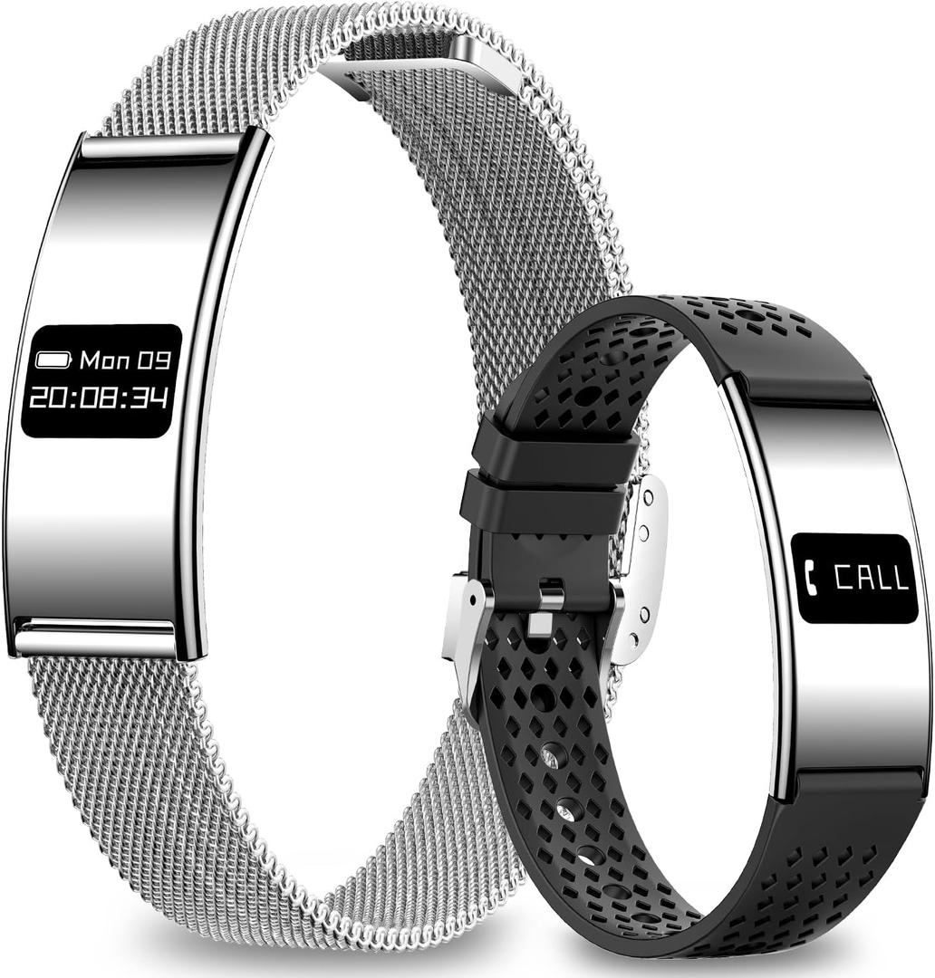 Efolen Smart Bracelet for Women Men, Activity Fitness Tracker, Smart Wristband with Heart Rate/Blood Oxygen/Sleep Monitor/Pedometer, IPX8 Waterproof Slim Smart Watch for Android iPhone, 2 Bands,Silver