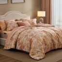 BLOOMHAVEN Queen Comforter Set -7 Pieces Terrecotta Floral Comforter Set for All Seasons, Bed in a Bag Queen with Botanical Flowers Comforter, Sheets, Pillowcases & Shams