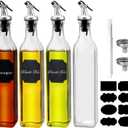 WERTIOO Oil Dispenser for Kitchen,4Pack 17 OZ Glass Olive Oil Dispenser Bottle with 4 Pourer,1 Stainless Steel Funnel & 1 Pen and 8 Label for Kitchen (500ml) (4 Pack)