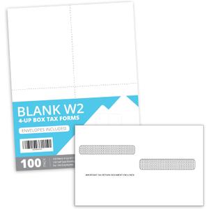 Blue Summit W2 Forms 2025 with Envelopes, Blank W2 4 UP Tax Forms 2025 4 Part, 100 Employee Perforated Paper, Compatible with QuickBooks Online, for E-Filing, Laser Inkjet, 100 Self Seal Envelopes