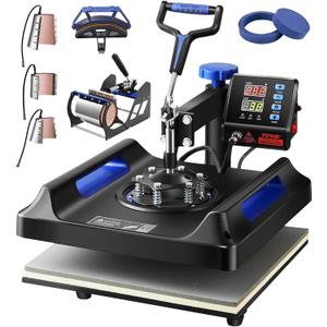 VEVOR 8 in 1 Heat Press Machine 15x15 Inch, 360 Swing Away Shirt Press Machine - Digital Professional Heat Transfer Tshirt Press Machine, Sublimation Heat Press for T Shirts Hat Cap Mug Plate Blue