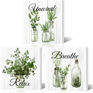 NutArtPic Sage Botanical Wall Art Eucalyptus Leaf Picture Sage Green Botanical Plants Paintings For Bathroom Living Room Bedroom Office (Sage Green)