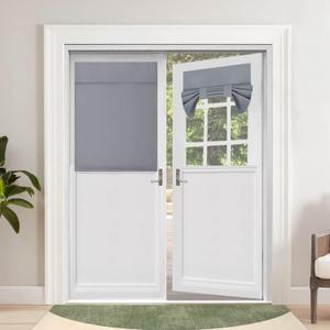 OutdoorLines Blackout French Door Curtains, Privacy Thermal Insulated Tie up Glass Shades, Easy to Install Tricia Window Drapes, Front Door Curtain, W26 x L40 inch, Grey, 1 Panel