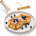 Hiceeden Nonstick Crepe Pan with Spreader, 10-Inch Tortilla Pan with Detachable Handle, Ceramic Coating Pancake Dosa Tawa Griddle Pan, for All Stove, Induction Compatible, PFOA Free (White)